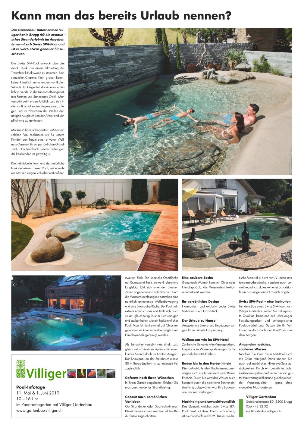 Kann man das bereits Urlaub nennen? – Bericht im Reussbote: Swiss SPA Pool