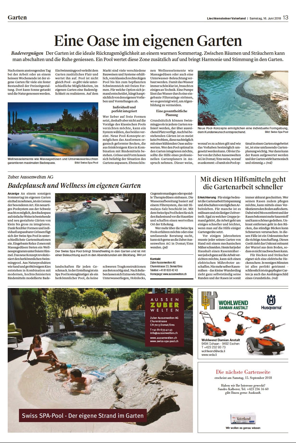 Eine Oase im eigenen Garten – Lichtensteiner Vaterland: Swiss SPA Pool